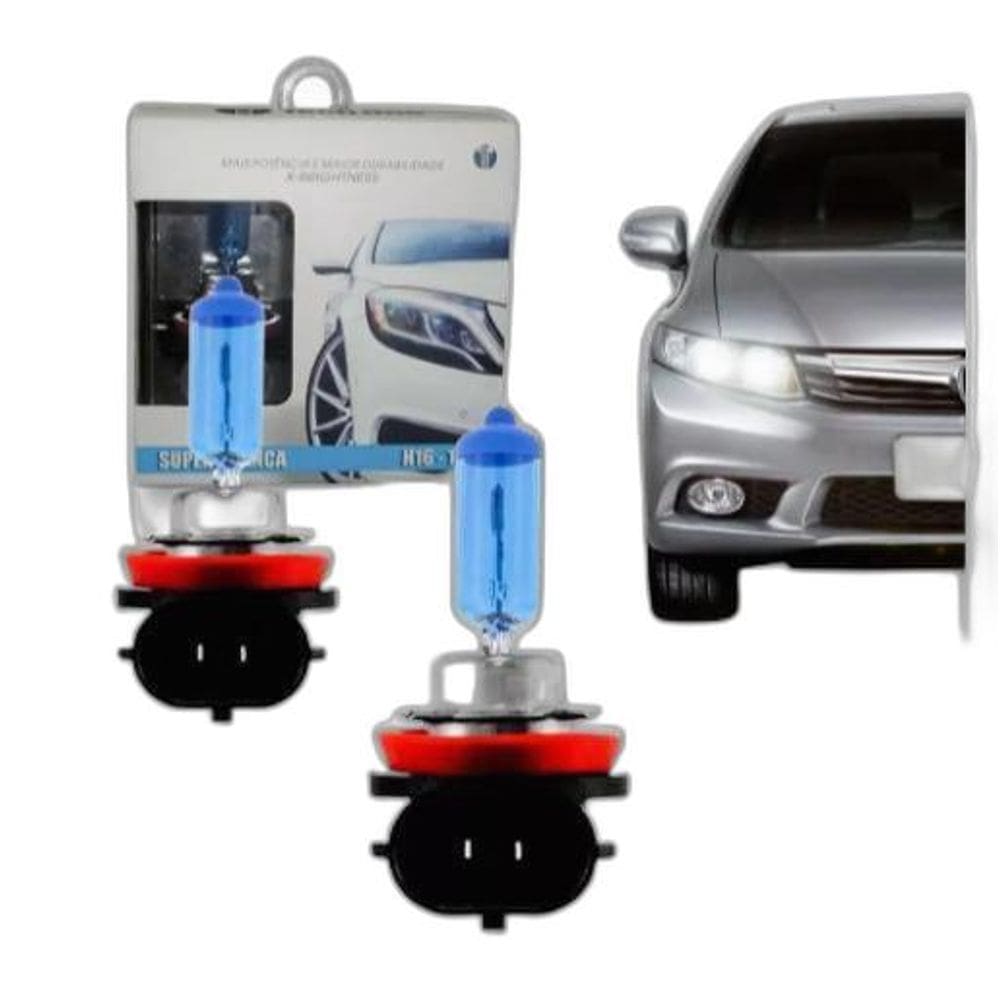 Par Lampada Super Branca H16 19W 12V 8500K Tech One Xenon