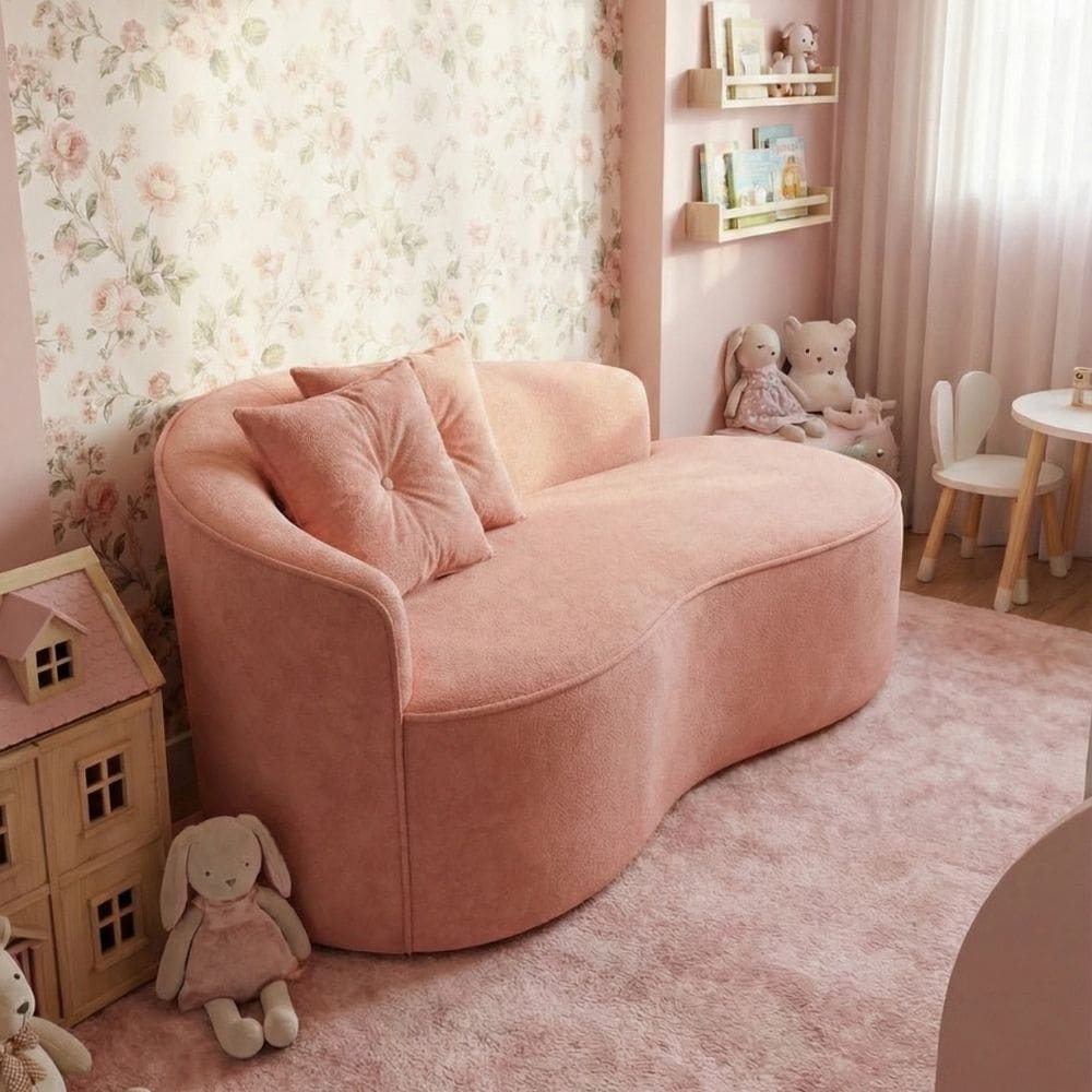 Sofá Orgânico Curvo Feijão Confortável Sala Estúdio Amore Bouclê Rosê - Montanari`s Decor