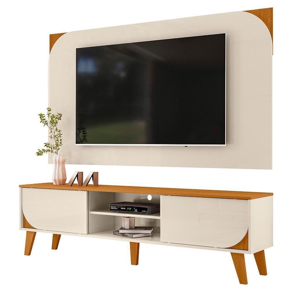 Rack Bancada Com Painel Para Tv 65 Pol 2 Portas Duna 182 Cm Cinamomo Off White Madetec