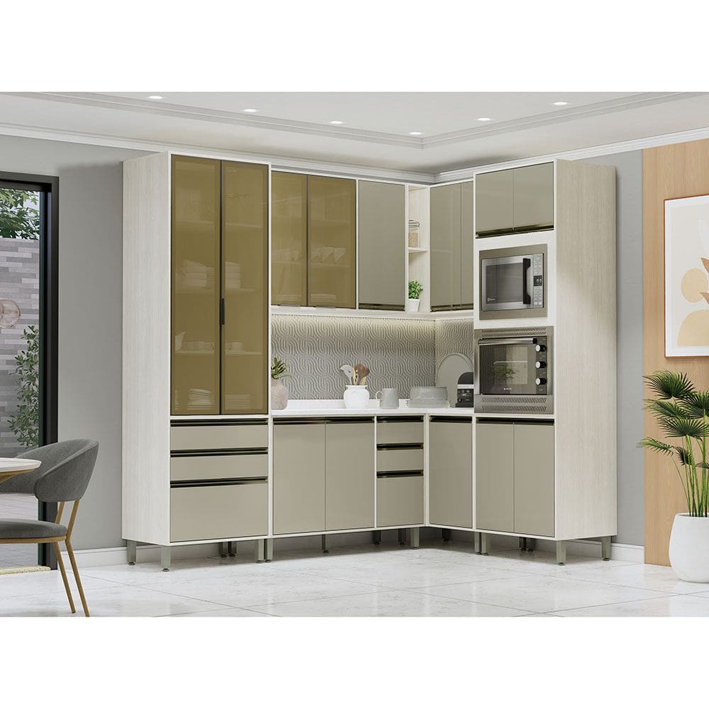 Cozinha Modulada de Canto Completa 6 Pecas com Tampo Linea Luciane Moveis