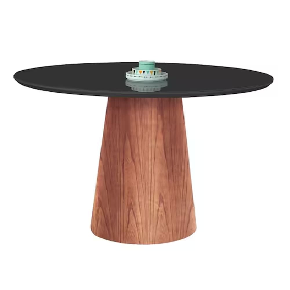 Mesa de Jantar Cone Tampo Laqueado Com Vidro 100cm Facilita Decor - Preto