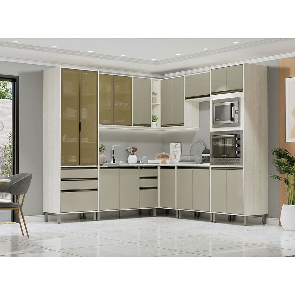Cozinha Modulada de Canto Completa 8 Pecas sem Tampo Linea Luciane Moveis