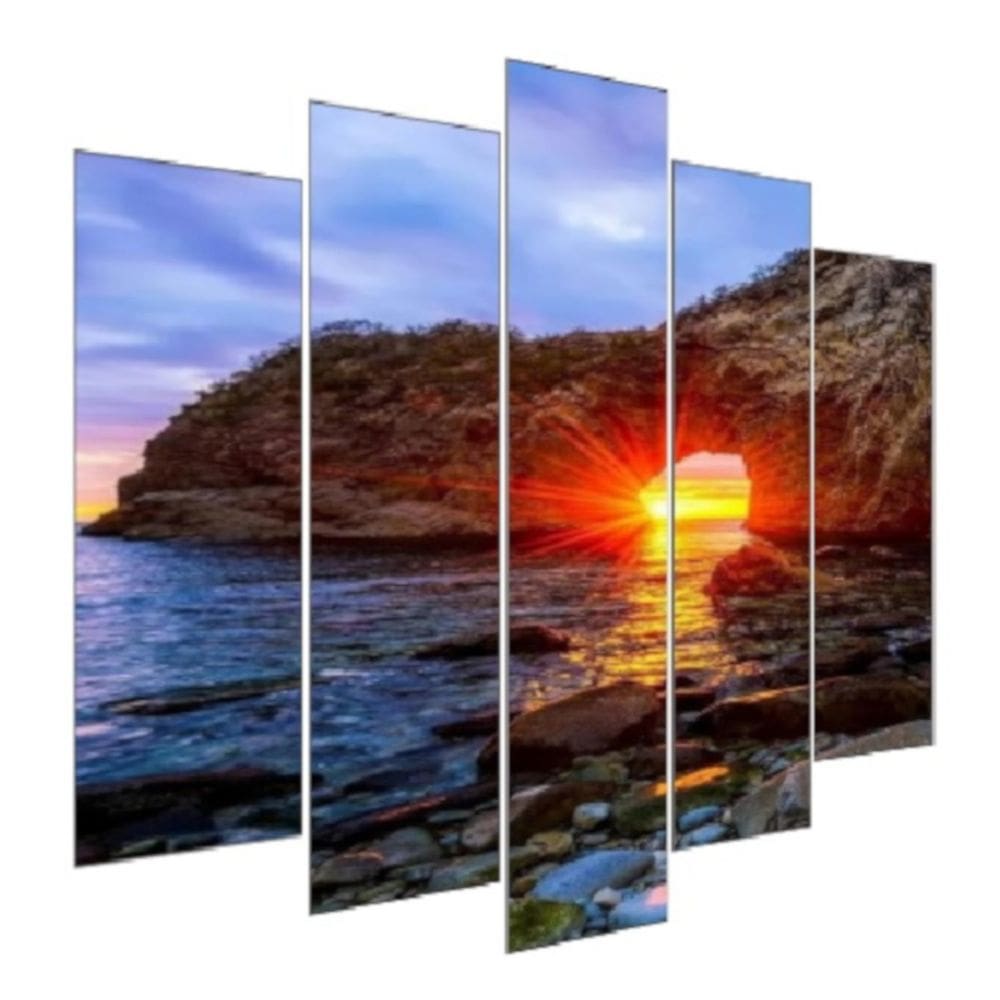 Quadro Decorativo Mosaico 5 Peças Mod990 Mar Pedra Por Sol