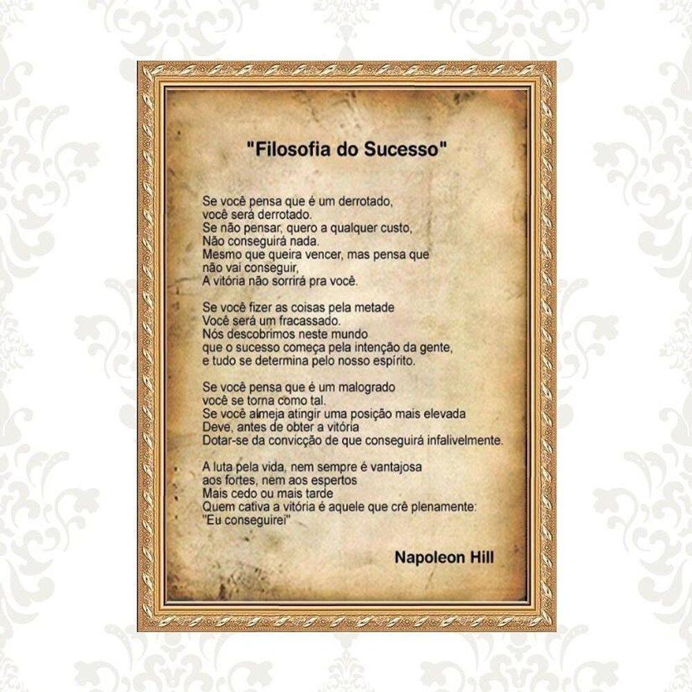 Quadro Moldura Dourada Filosofia 33X24Cm