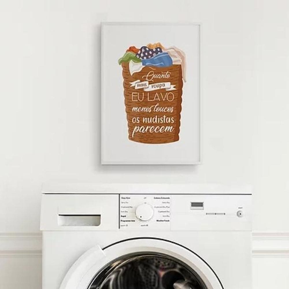 Quadro Lavanderia Com Frase Engraçada 45X34Cm Vidro - Branca