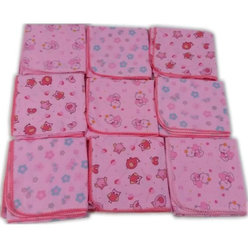 Cueiro Flanelado Estampado 80X80Cm Com Crochê Rosa