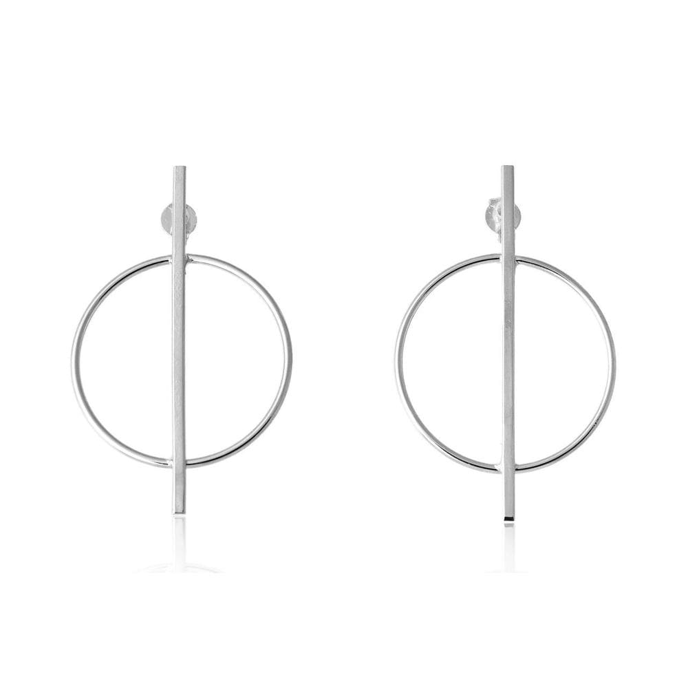 Brinco Grande Circulo E Fio No Meio Folheado Em Ródio Branco