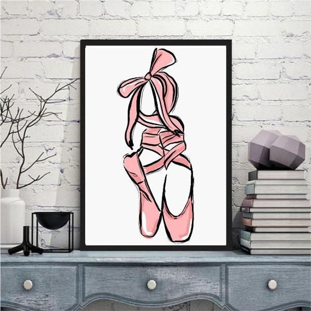 Quadro Ilustração Sapatilha De Ballet 24X18Cm - Com Vidro