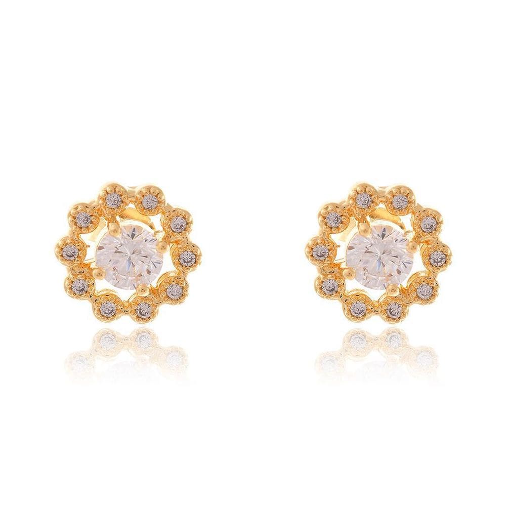 Brinco Formato Flor Com Mini Zircônias