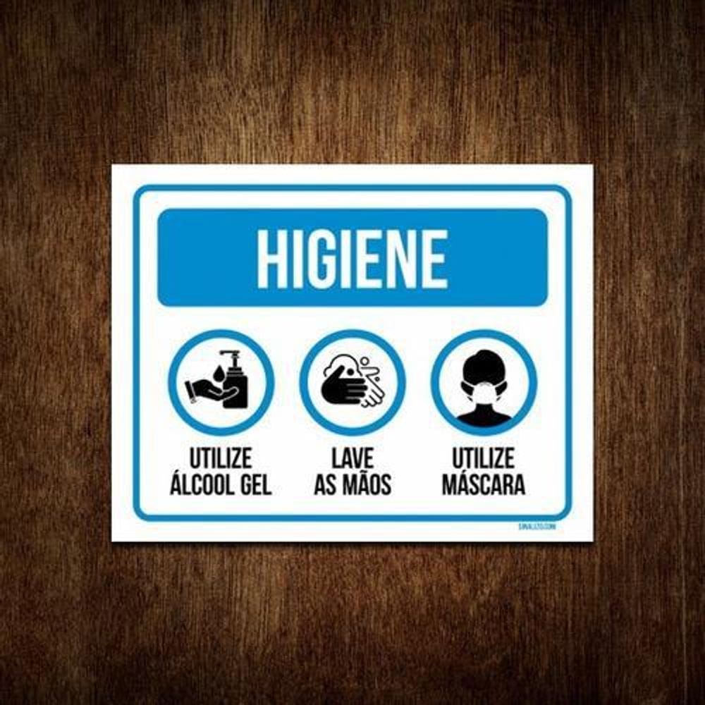 Placa - Máscara De Proteção, Álcool Gel, Lave As Mãos