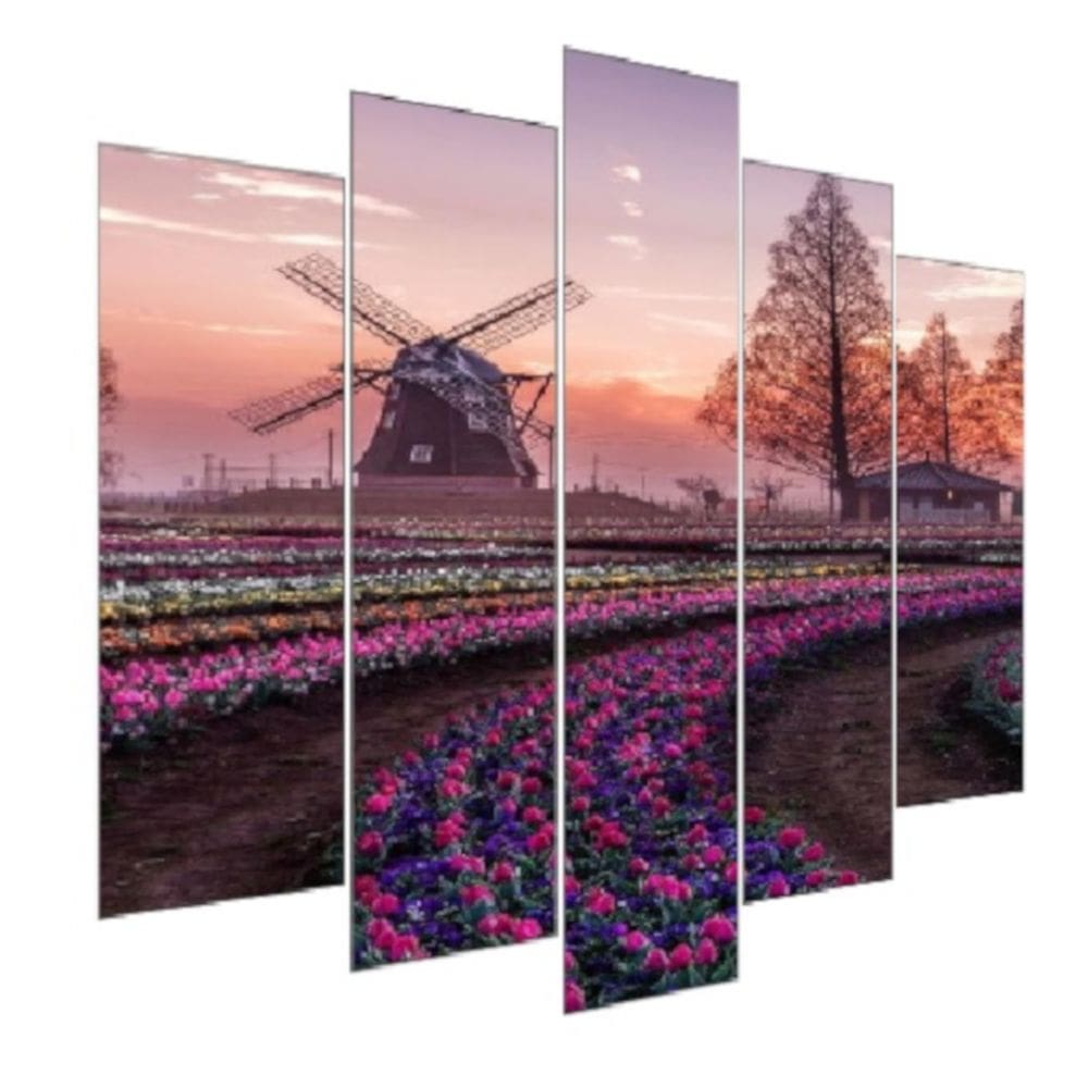 Quadro Decorativo Mosaico 5 Peças Mod984 Moinho De Vento