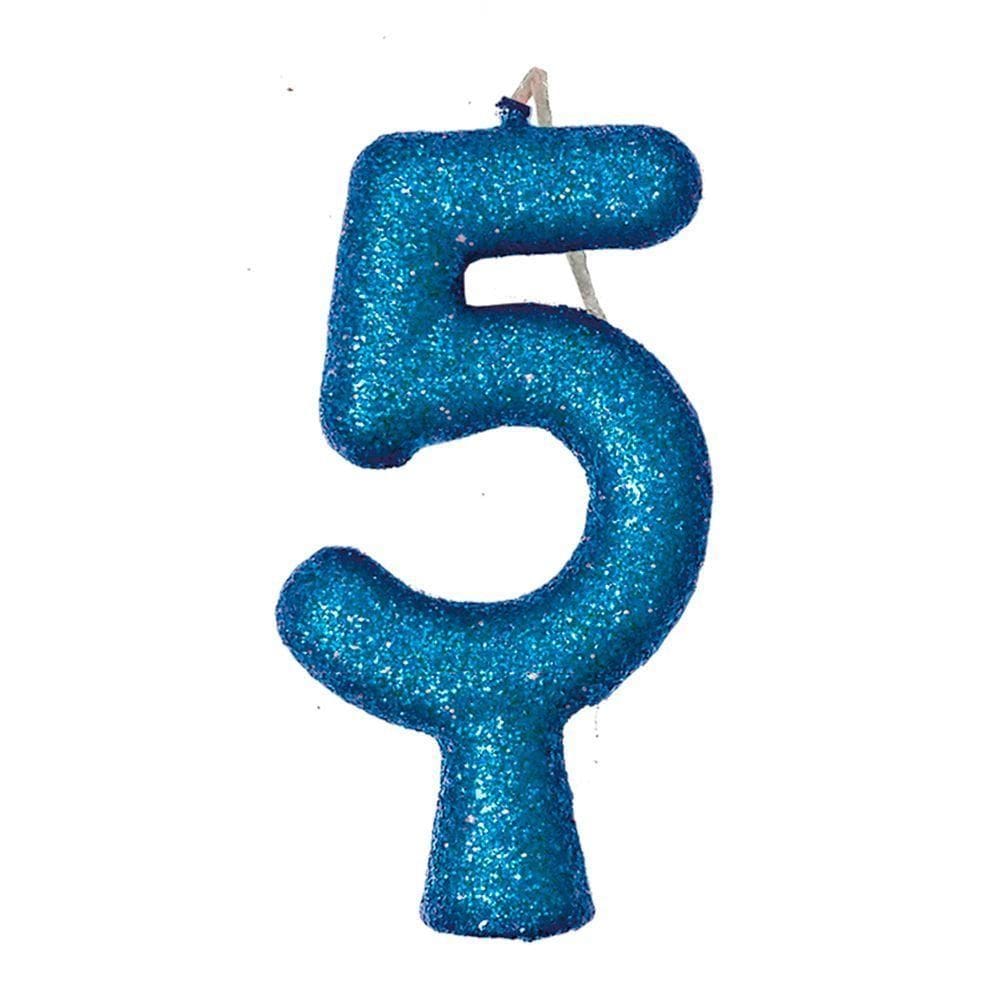 Vela De Aniversário Puro Glitter Azul Modelo 5