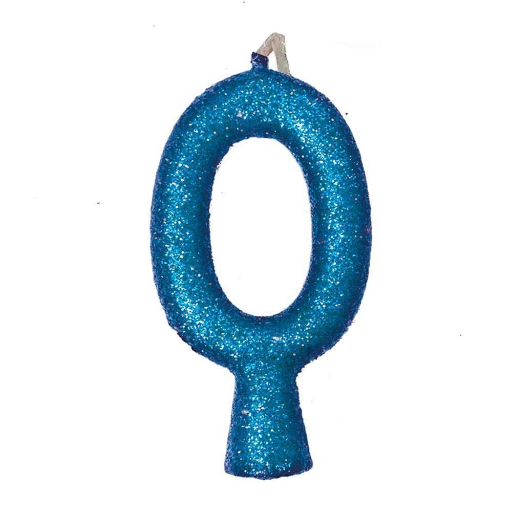 Vela De Aniversário Puro Glitter Azul Modelo 0