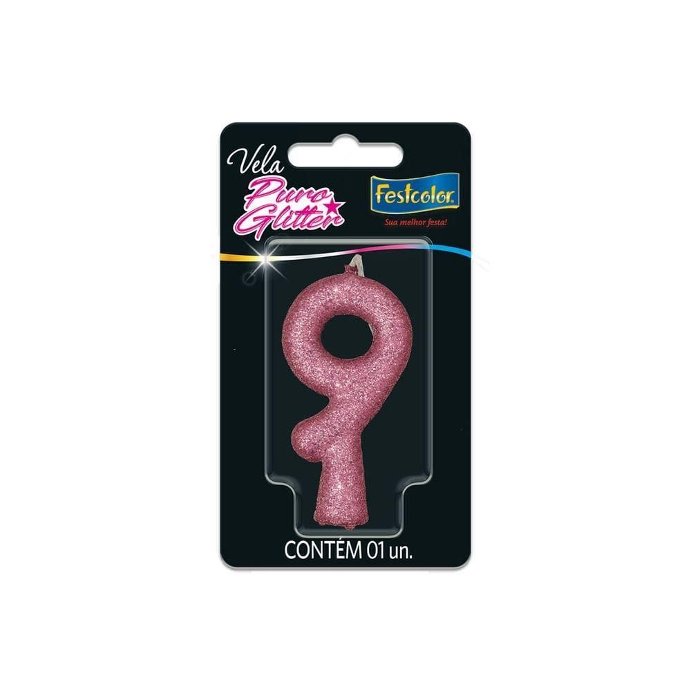 Vela De Aniversário Puro Glitter Rosa Modelo 9