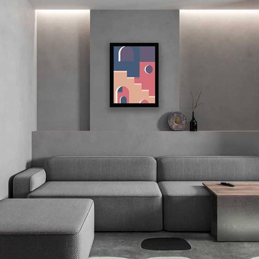 Quadro Decorativo Abstrato Cidade Rosa E Azul Iii 45x34cm