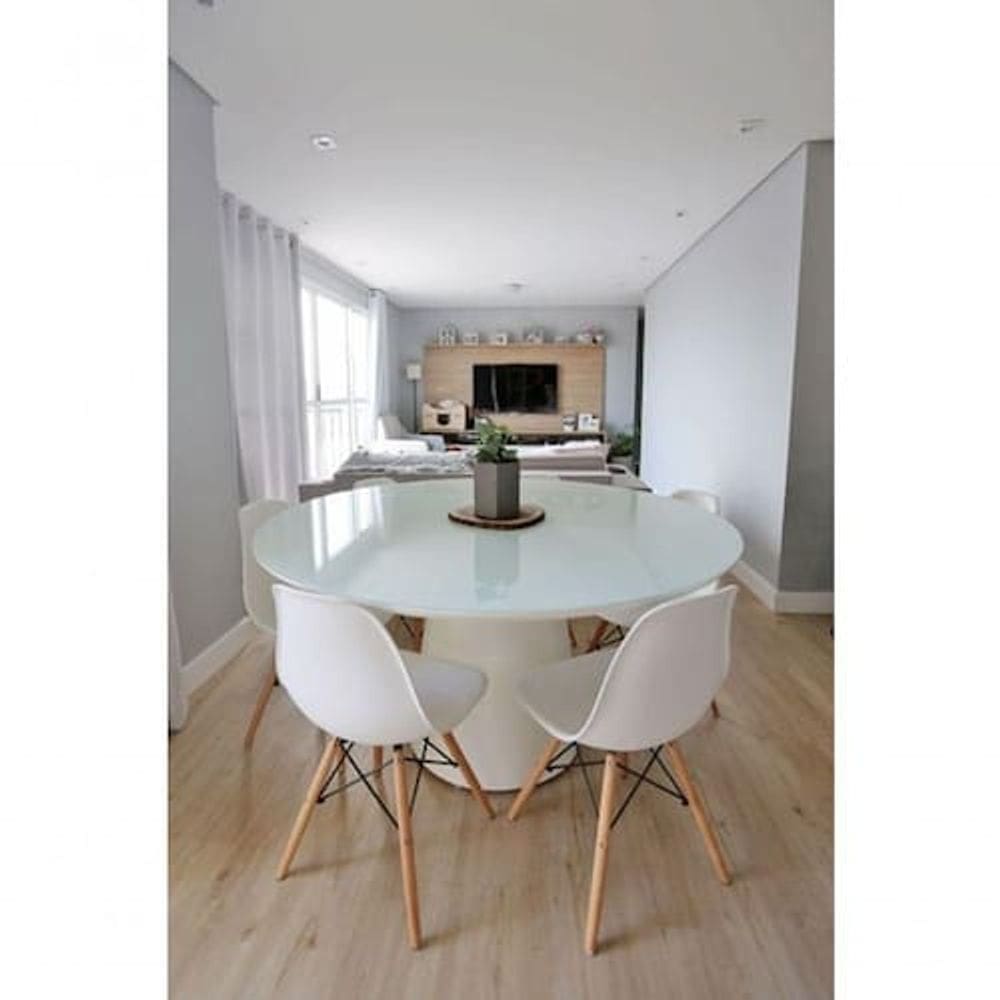 Mesa De Jantar Cone 130 Cm Tampo De Vidro Laca Branca Branco