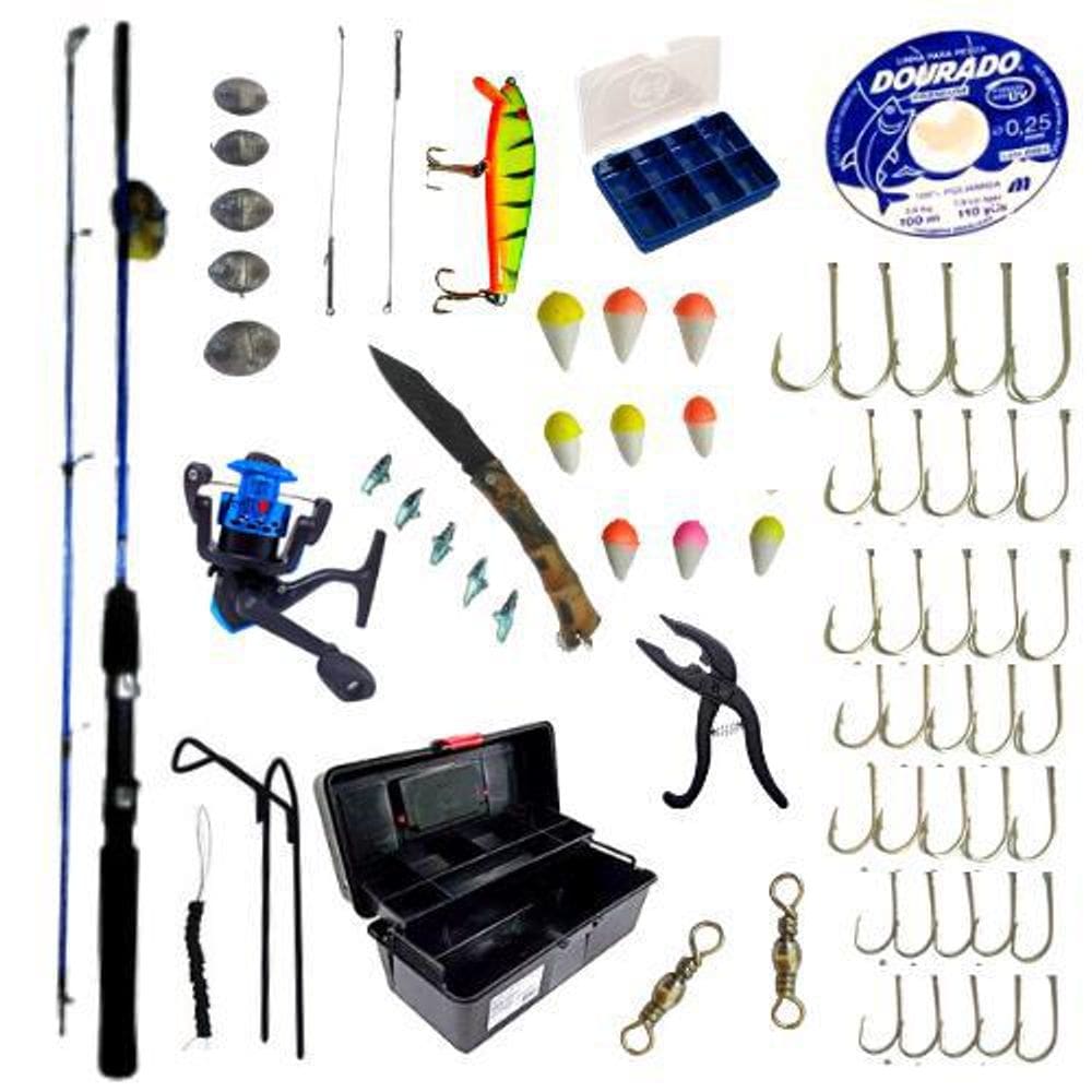 Kit De Pesca Completo + Itens Vara Molinete Caixa Completa