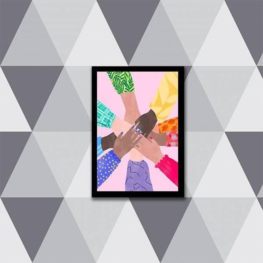 Quadro Juntos Somos Mais Fortes 45X34Cm Com Vidro Preta