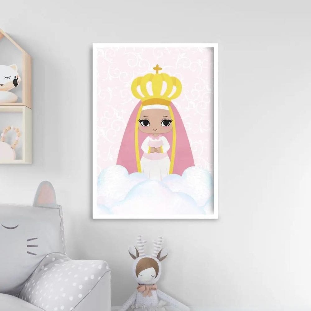 Quadro Nossa Senhora Aparecida Baby Rosa 33x24 Vidro Branca