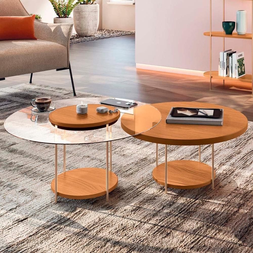 Mesa De Centro Para Sala Pés Metálicos Kit 2 Sky Cinamomo - Hb Móveis