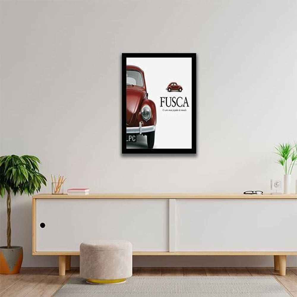 Quadro Propaganda Fusca Vintage 24X18 Com Vidro - Preta