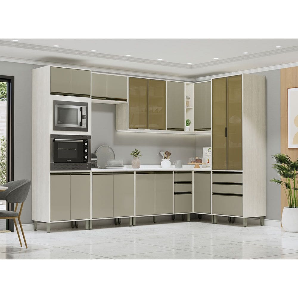Cozinha Modulada de Canto Completa 8 Pecas com Tampo Linea Luciane Moveis