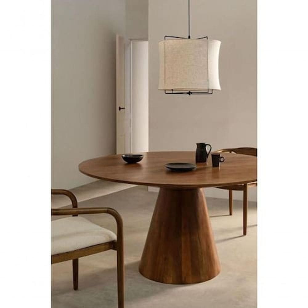 Mesa De Jantar Cone Oval 180x100cm Tampo Madeira Cinamomo - Marrom