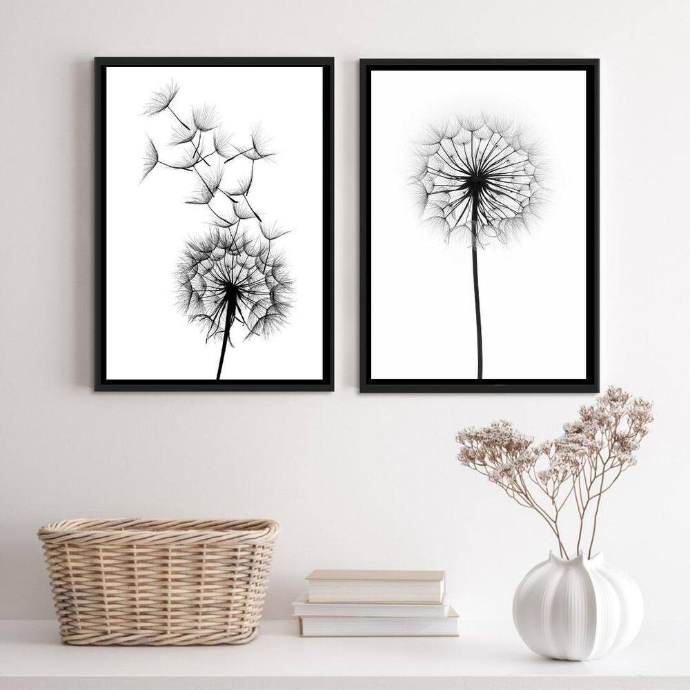 Kit 2 Quadros Minimalistas Flor Dente de Leão 24x18cm