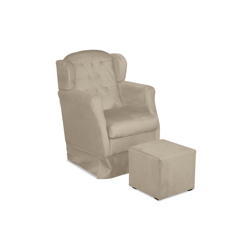 Poltrona De Amamentação Com Balanço Malu Base De Madeira e Puff