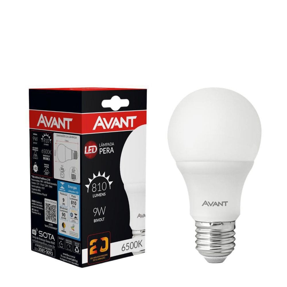 Kit Com 20Un Lâmpada Led 9W Avant 6500K Bivolt