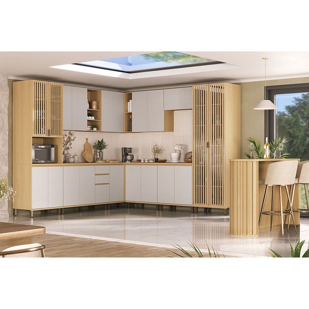 Cozinha Completa 100 MDF 11 Pecas Espaco Micro-ondas e Tampo 548cm Aura Luciane Moveis