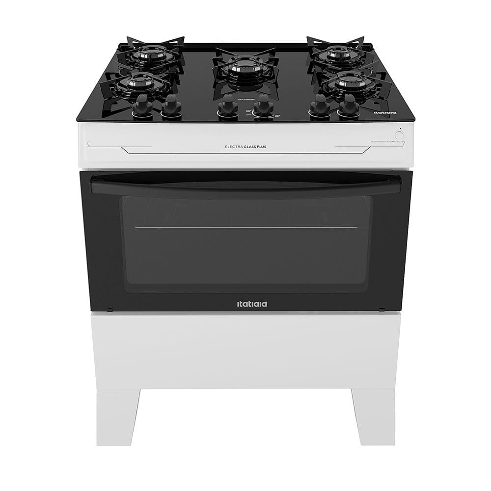 Fogão 5 Bocas a Gás Itatiaia Electra Glass Plus Mesa de Vidro Acendimento Automático Branco Bivolt
