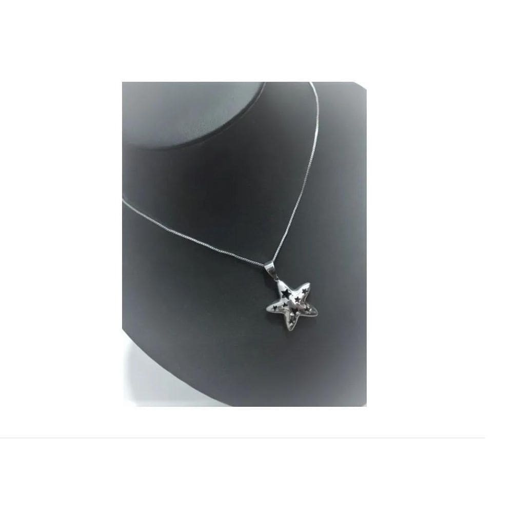 Colar Prata Pingente Solitário Estrela Vazada Inox