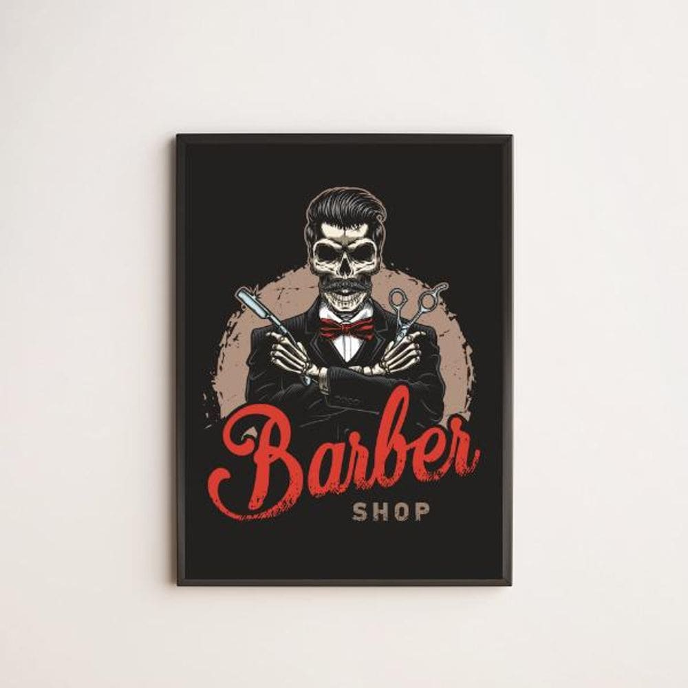 Quadro Decorativo Skull Barber Shop 24X18Cm