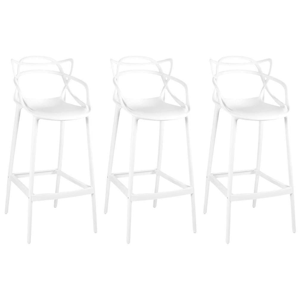 Kit 3 Banqueta Alta Allegra Com Encosto Design Cozinha/bancada - Branco
