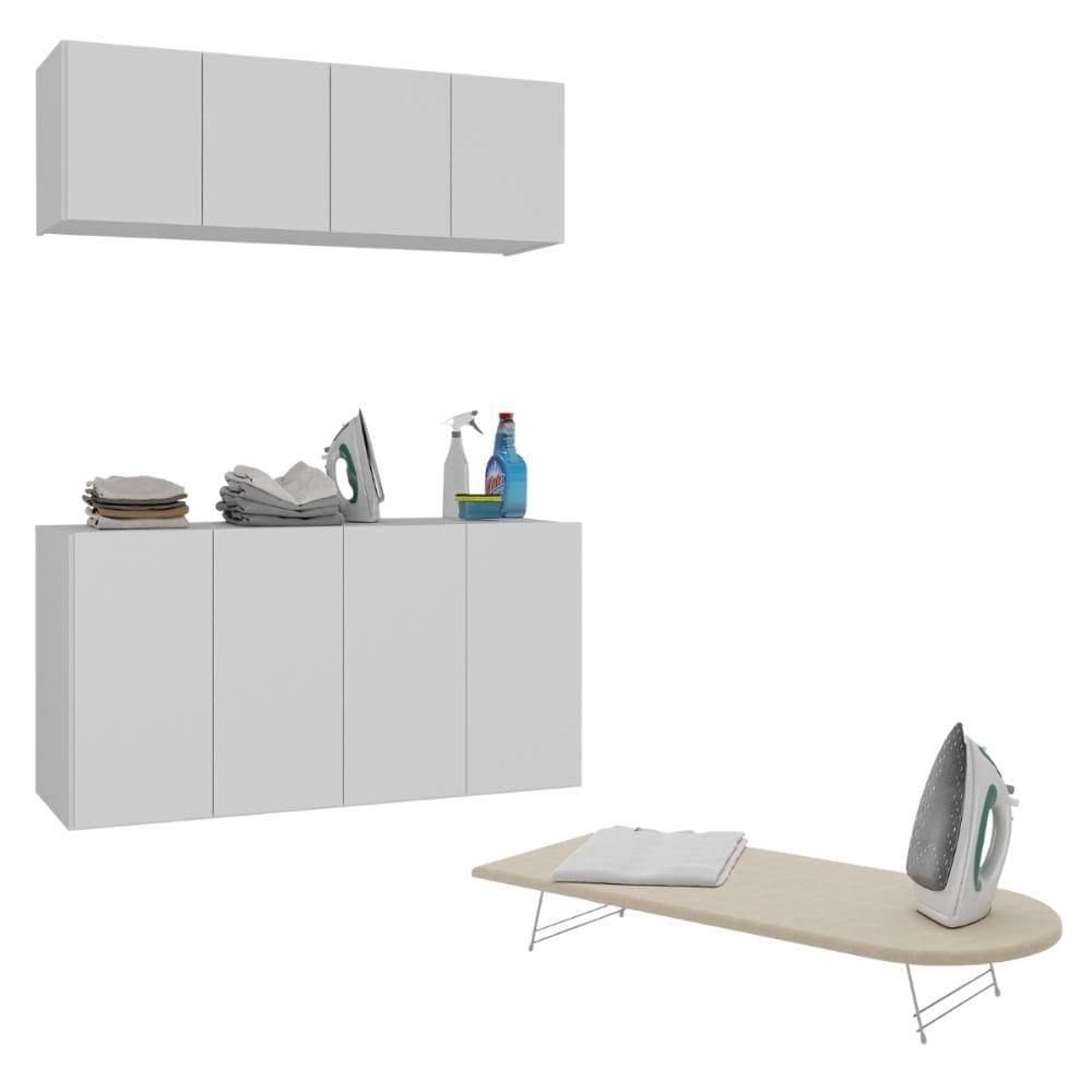 Kit Armário de Lavanderia Aéreo com Balcão e Tábua de Passar 4 Portas Multimóveis MX5065