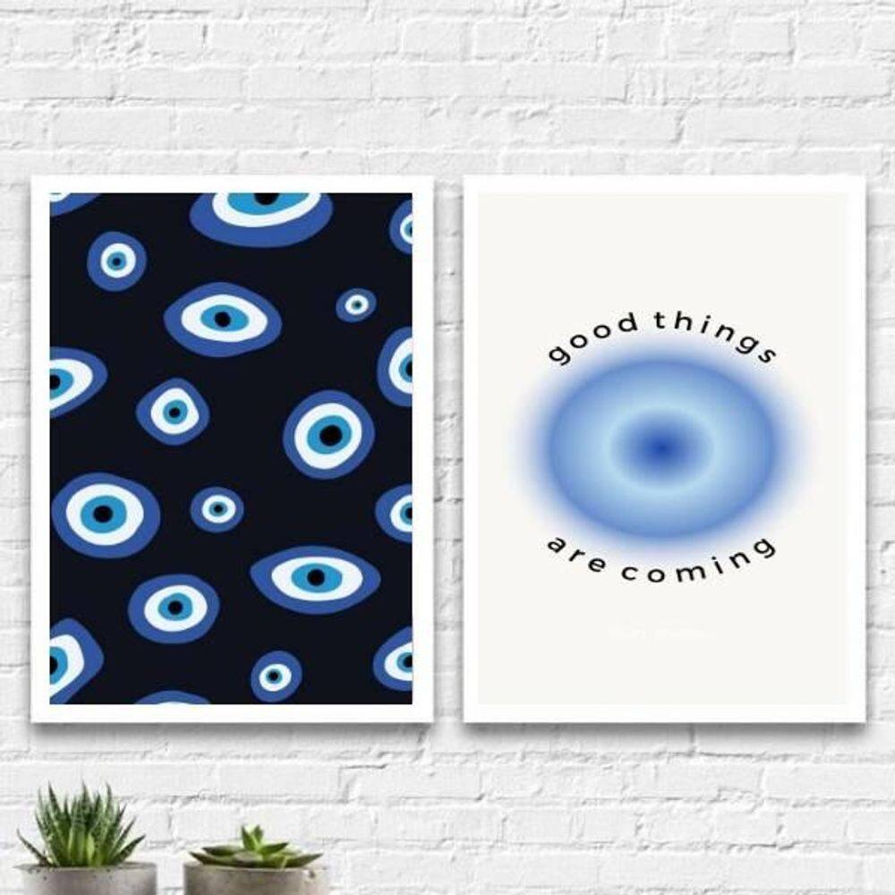 Kit 2 Quadros Good Things - Olho Grego - 33x24cm - Preto