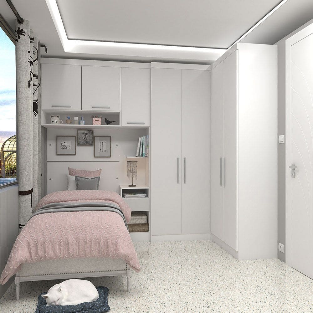 Quarto de Canto Solteiro com Guarda Roupas Cabeceira e Mesa de Cabeceira Alpes Luciane Moveis