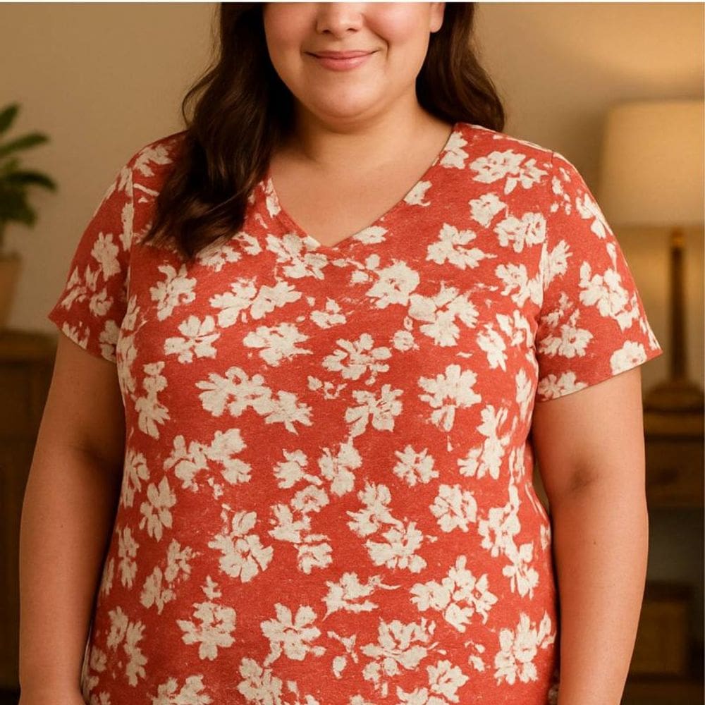 Blusa Feminina Estampada Floral Arruaça MC Plus Size
