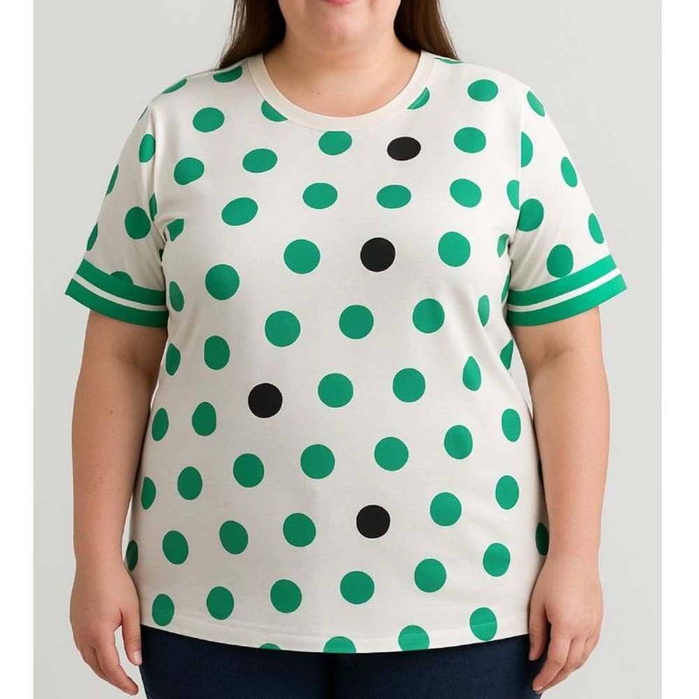 Blusa Feminina R&C Estampa Bolas Verdes Plus Size
