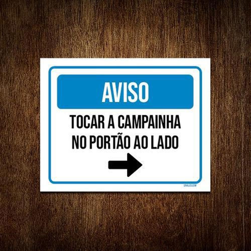 Kit 3 Placa Aviso Tocar Campainha Portão Ao Lado Seta