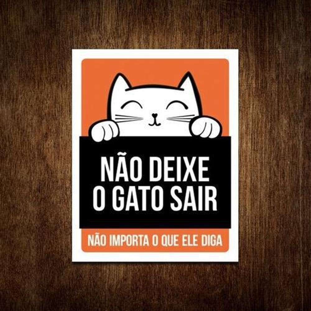 Placa Não Deixe O Gato Sair Não Importa  Laranja  36X46