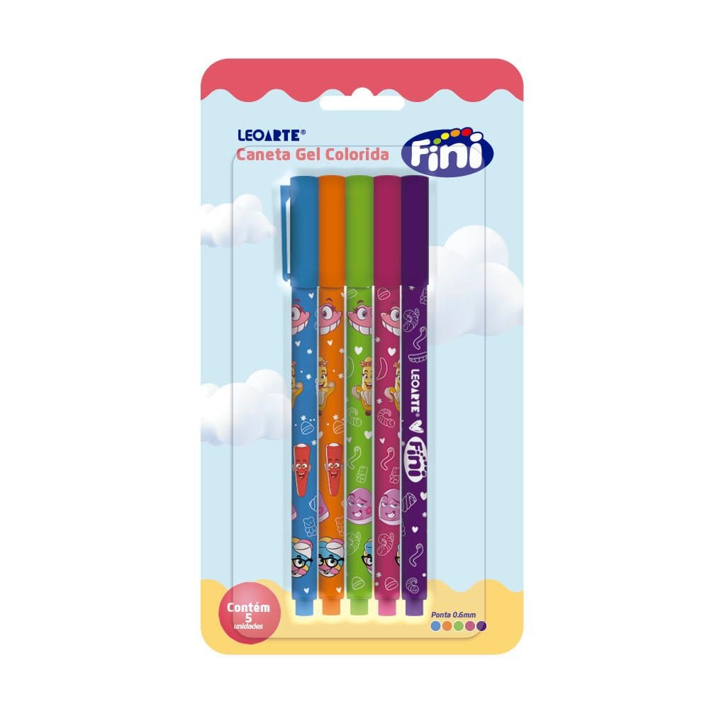 Caneta Gel Fini 0.6mm Com 5 Unidades Leonora