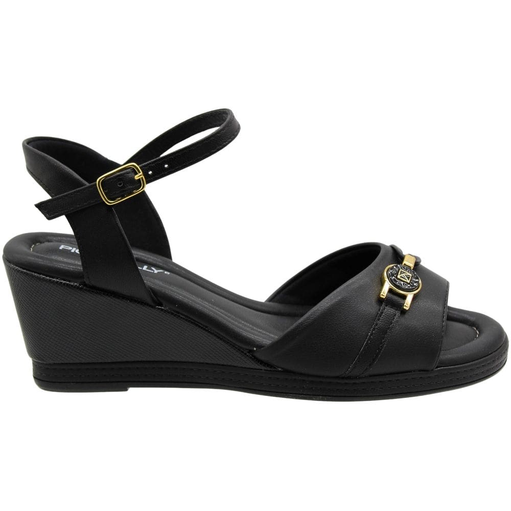 Sandália Salto Médio Anabela Piccadilly Macia Adorno Metal Feminina