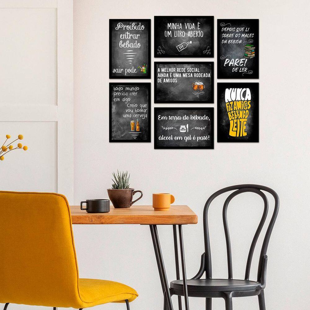 Kit De Placas Decorativas Cerveja Moldura Preta