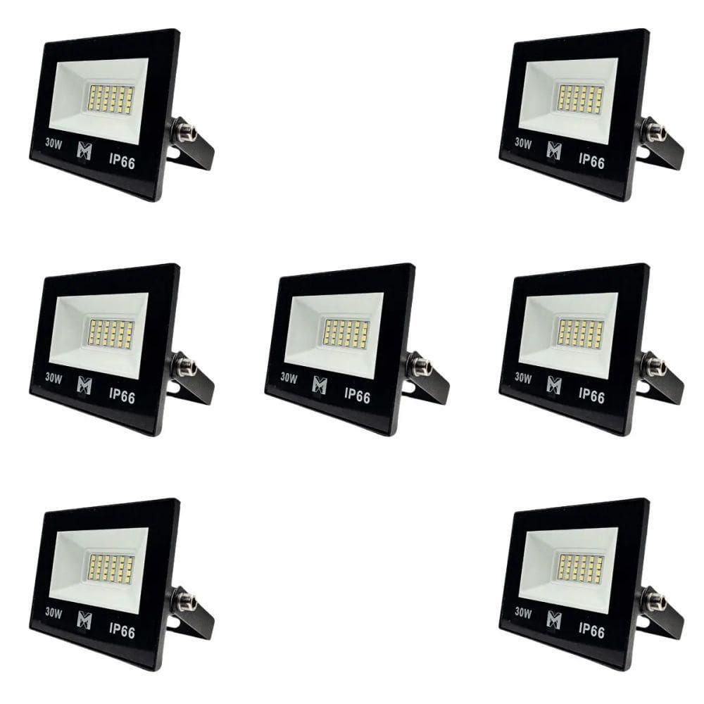 Kit 7 Refletor Led 30w Smd Bivolt 6500k Fachada Pavilhão Ip66 Mx-0316