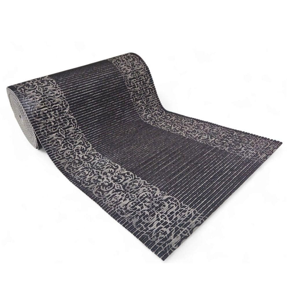 Tapete Passadeira Emborrachada Pvc Antiderrapante 0,65x3,00m Barrado Preto Bege