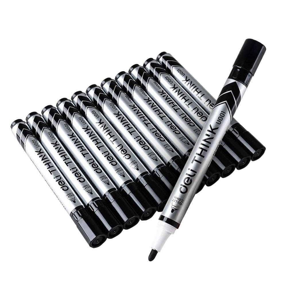 Marcador de Quadro Branco Deli Ponta Redonda 2,0mm Preto - Embalagem com 12 Unidades