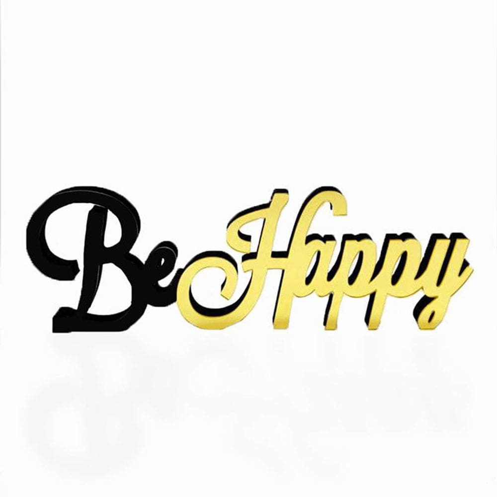 Palavra Be Happy Bicolor Em Mdf Decoryou - Ref 109 Preto