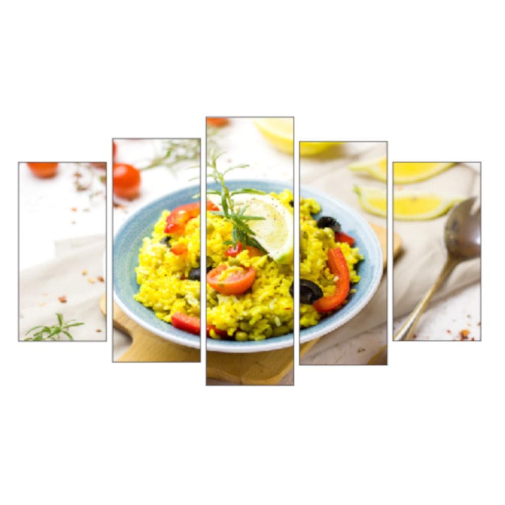 Quadro Decorativo Mosaico 5 Peças Mod798 Prato Sabor Brasil